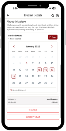 Availability calendar for a listed piece