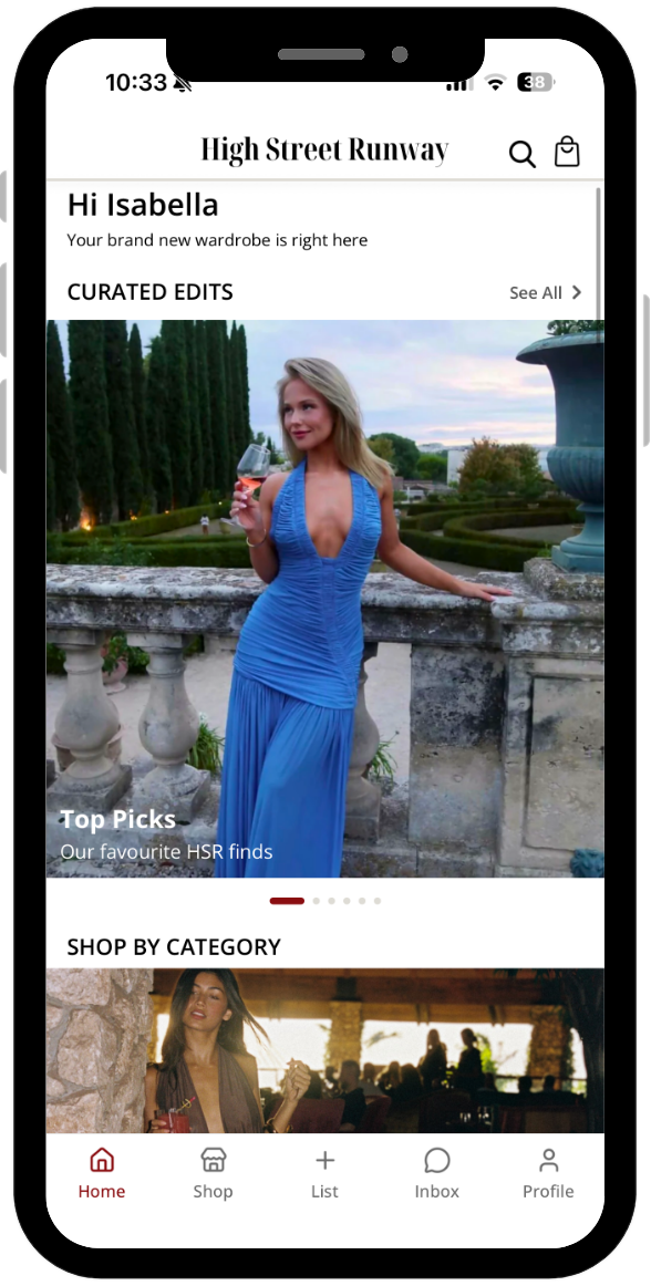 HSR app home screen showing curated edits